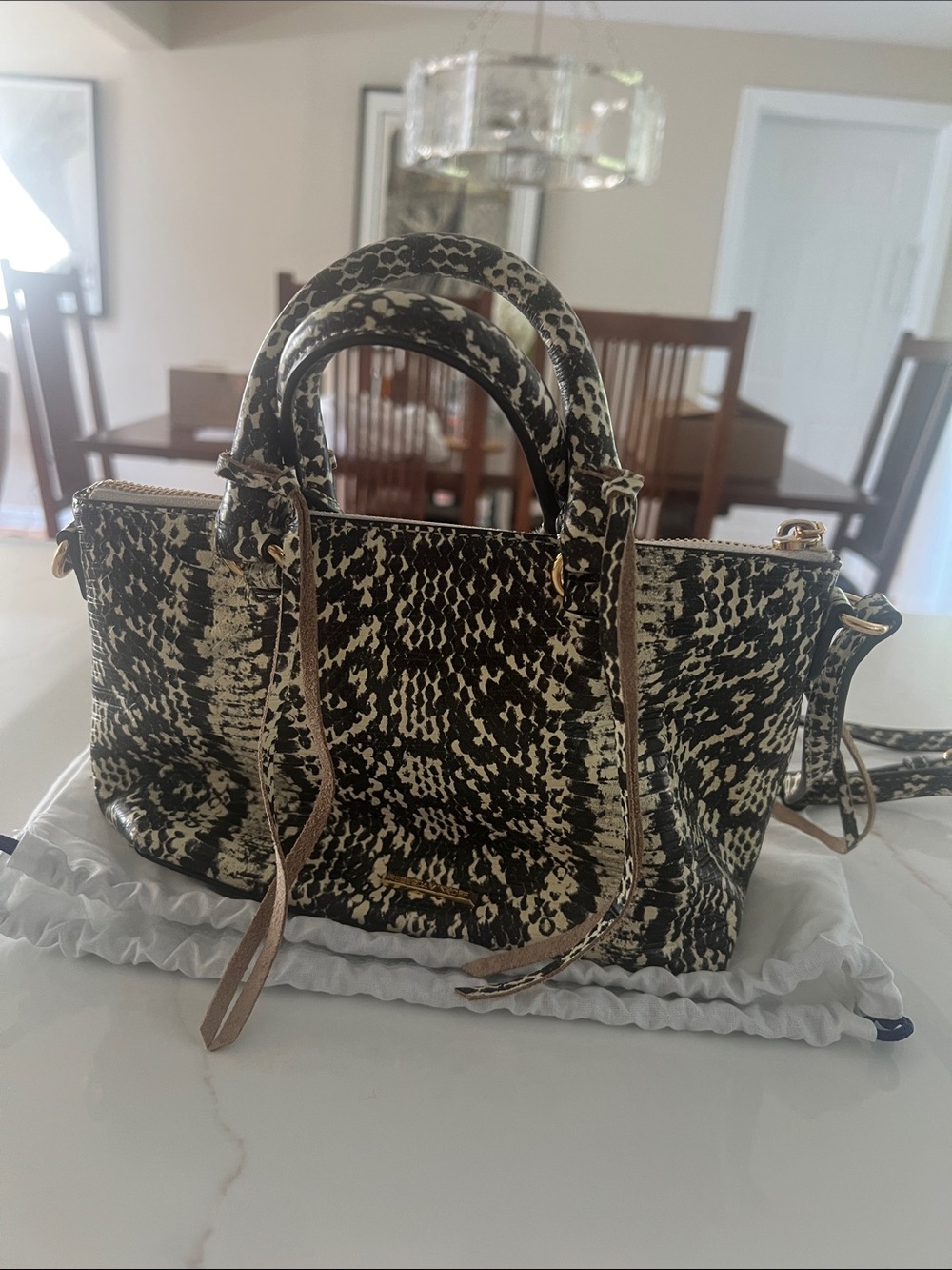 Rebecca Minkoff Black and Cream Snake-Print Mini Satchel - Picture 3 of 4